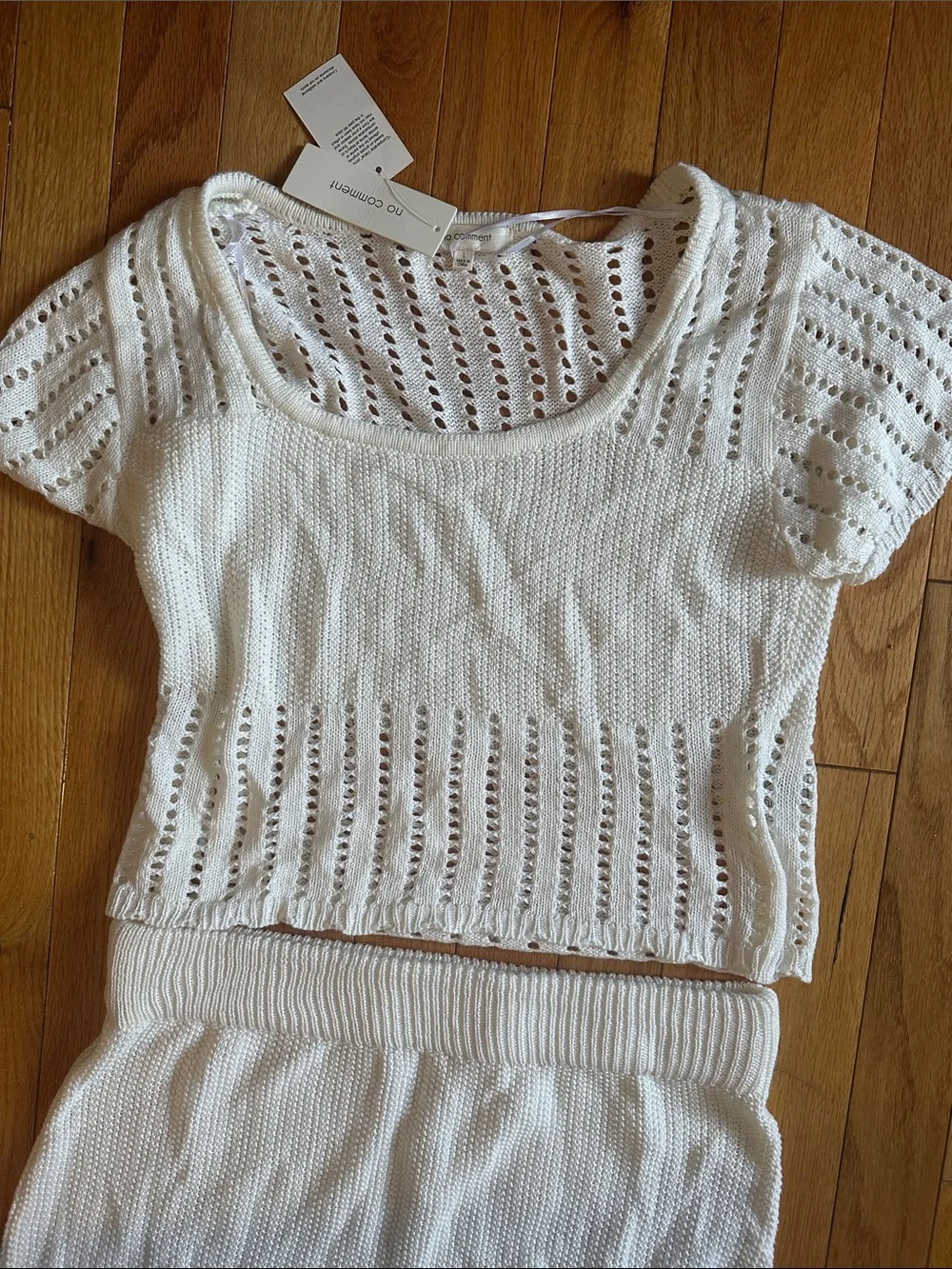 NWT White Crochet Knit Two-Piece Set - Top & Maxi Skirt